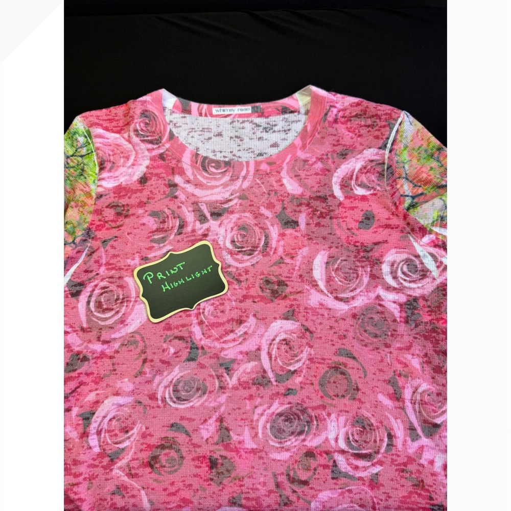 Whimsy Rose Pink Floral Knit Top Waffle Large Botanical Long Sleeve Cottagecore - Picture 8 of 13